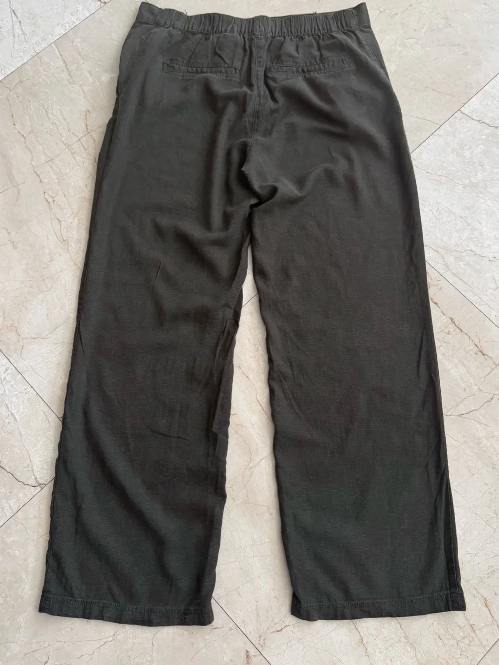 H&M Black / green linen blend Wide-Leg High-Waist Pants